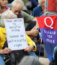 Demonstrating at the arms fair